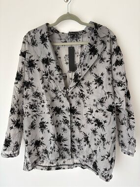 Gray and Black Sheer Floral Blazer Jacket